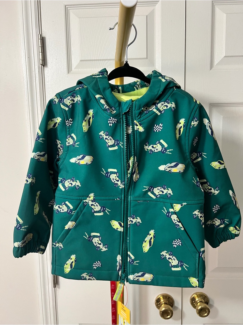 Cat & Jack Kids Hooded Rain Coat Jacket in Teal with Race Car Print